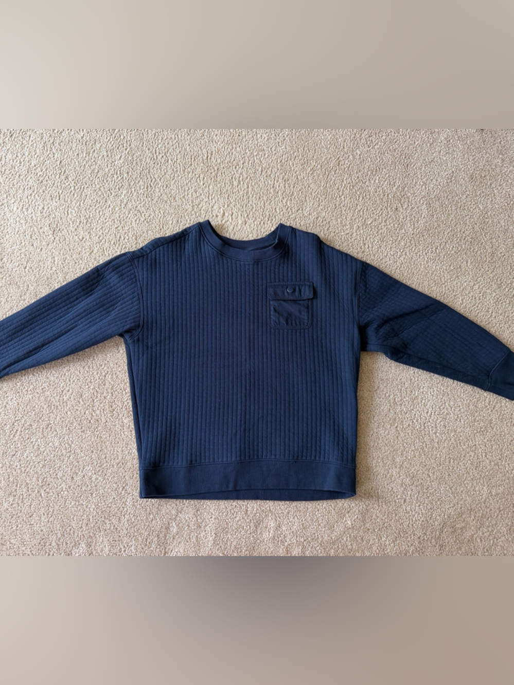 Old Navy Dark Blue Ribbed Crewneck Sweatshirt with Chest Patch Pocket